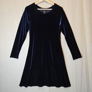 Moda Intl Dress Womens Medium Midnight Blue Velvet Holiday Party Minimal USA